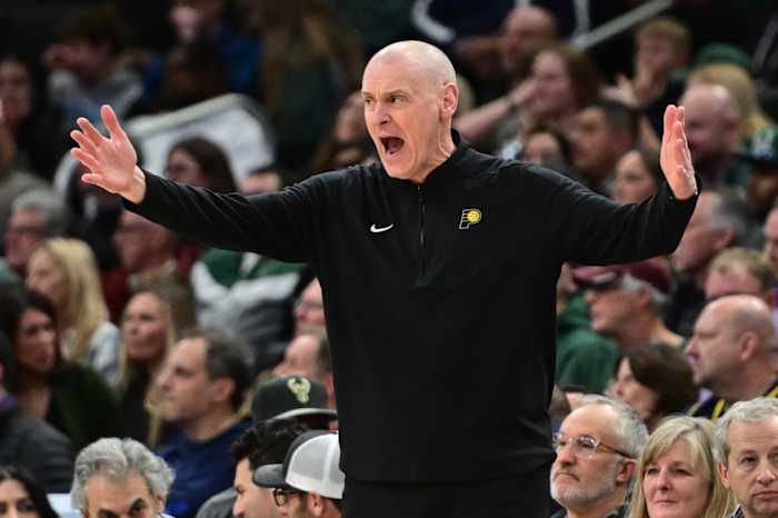 Indiana Pacers head coach Rick Carlisle reacts i